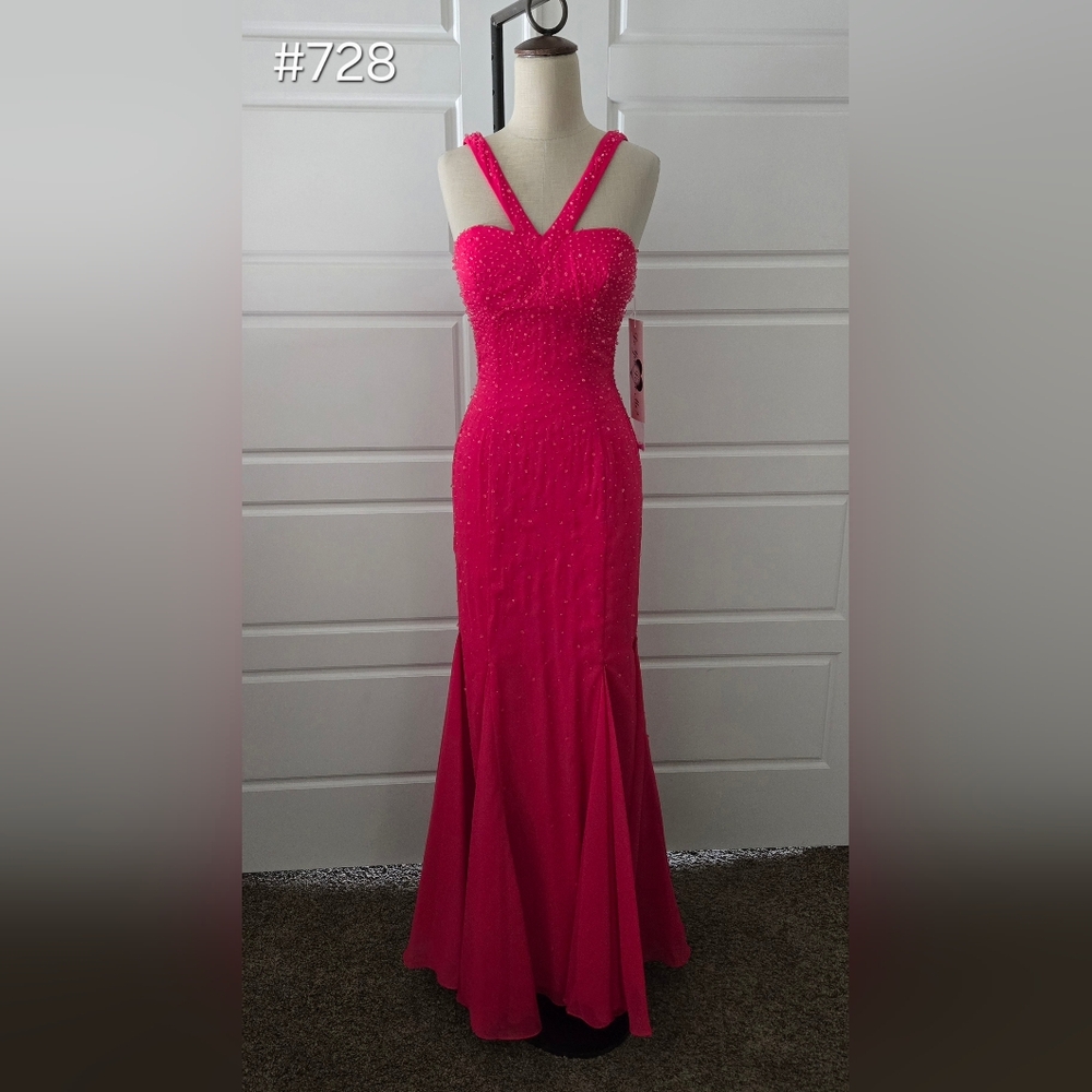 Pink Beaded Sleeveless Fit & Flare Prom Dress